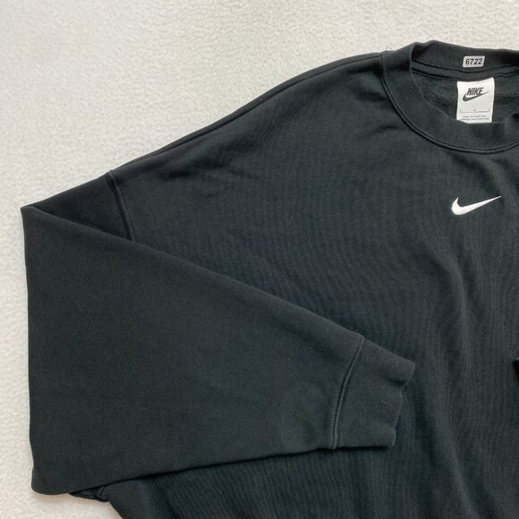 Nike Sweatshirt Womens L Black Essential Crop Crew Wide Boxy Fleece Pullover - Picture 7 of 12
